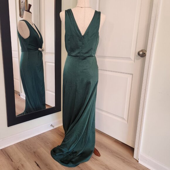 Lulus Perfect Refinement Emerald Satin Dress Size L NWOT - Picture 5 of 8